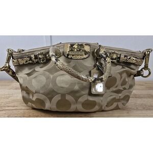 Coach Madison Maggie Shoulder Bag Khaki Gold Op Art Python Trim 18650 Medium